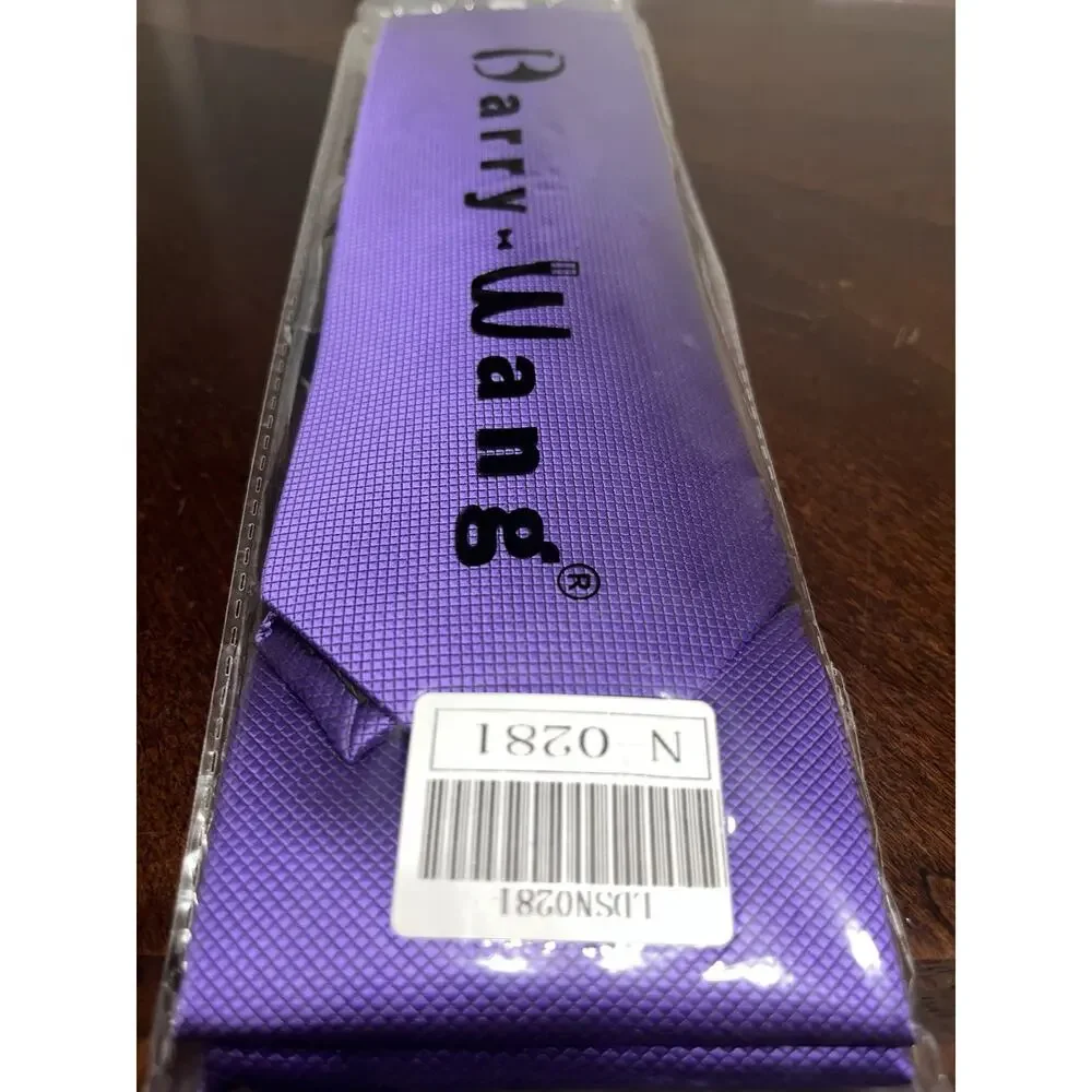 Mens Barry-Wang Solid Purple Silk Necktie Handkerchief Cufflinks Set New!